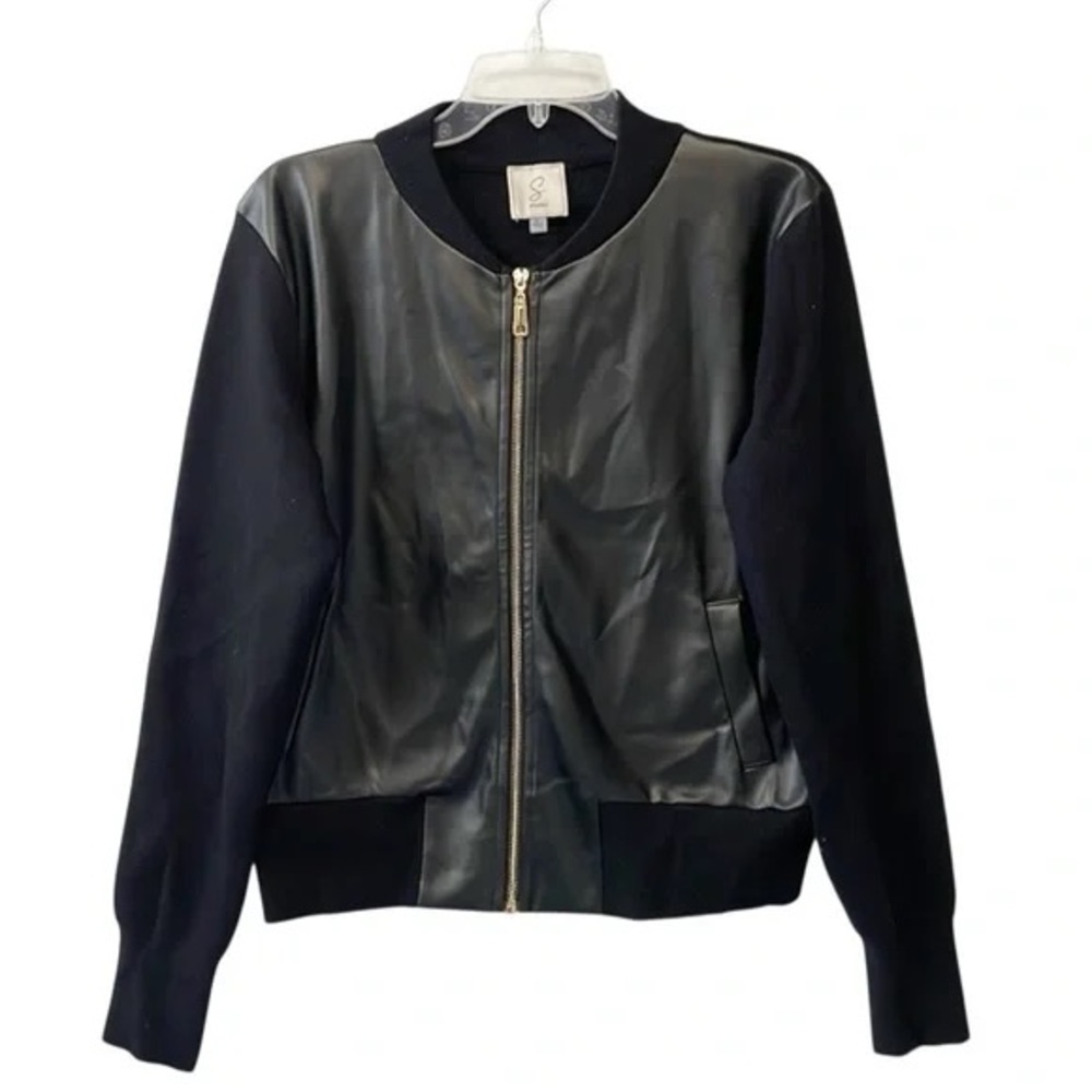 Sinoni Black Faux Leather zip up sweater jacket 2XL